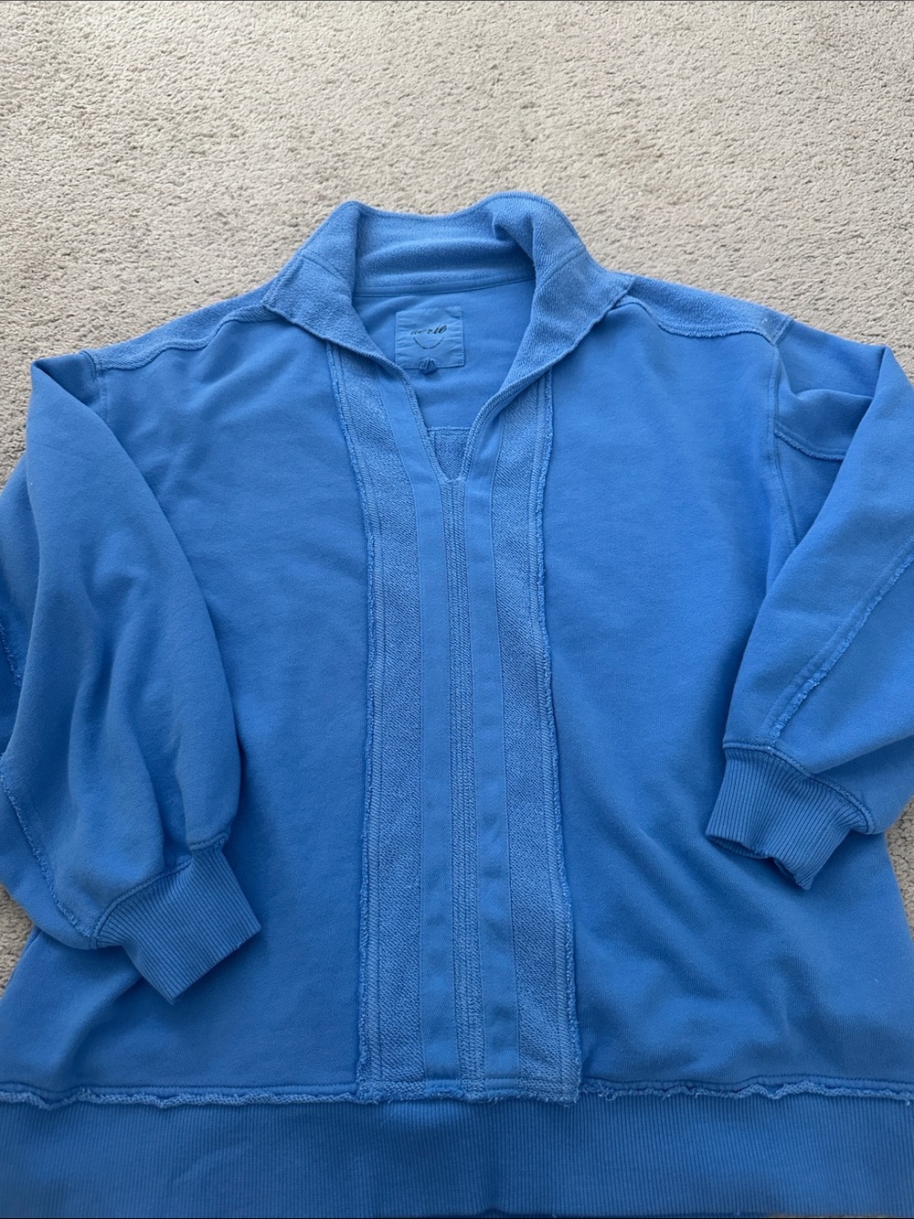 aerie Sky Blue Pullover Sweatshirt with Textured Center Placket